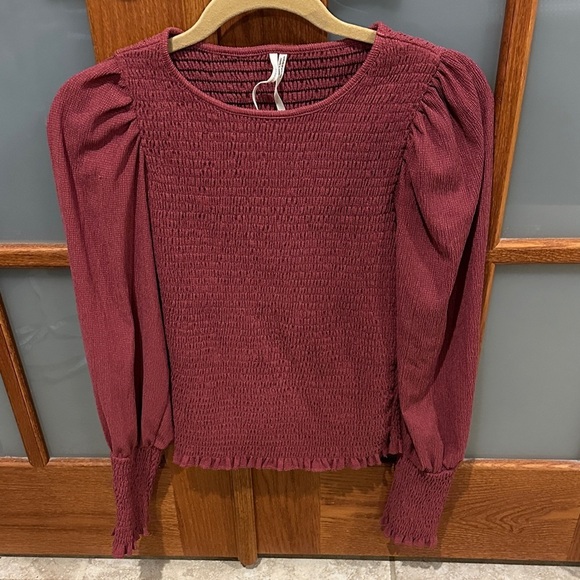 Anthropologie Tops - Anthropologie Burgundy Smocked Blouse​​